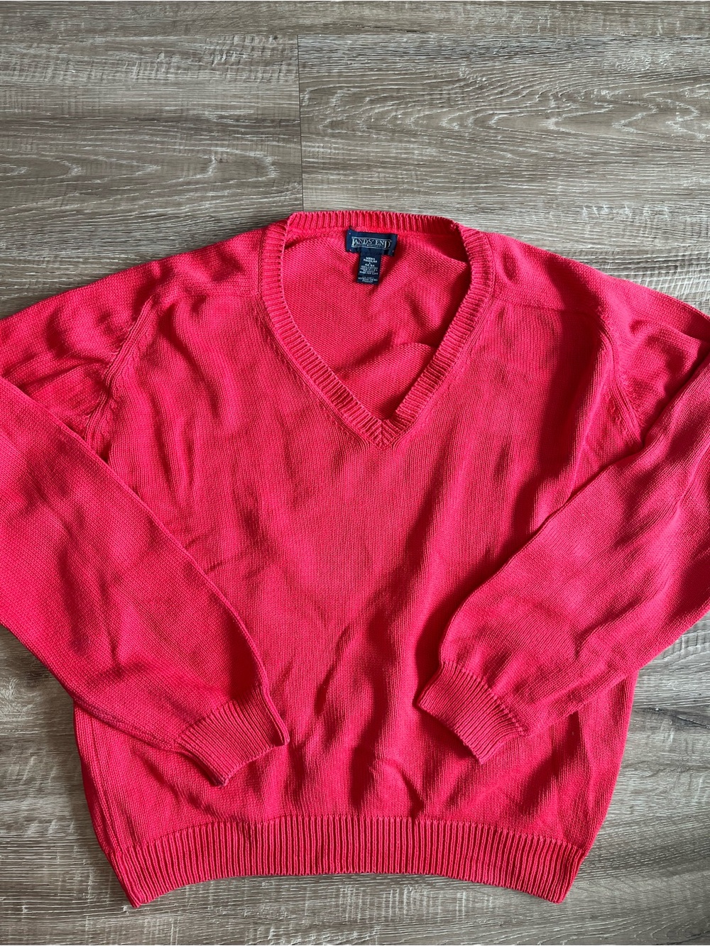 Vintage Lands End Merchants 100% Cotton V-Neck Sweater Mens Large Red Orange
